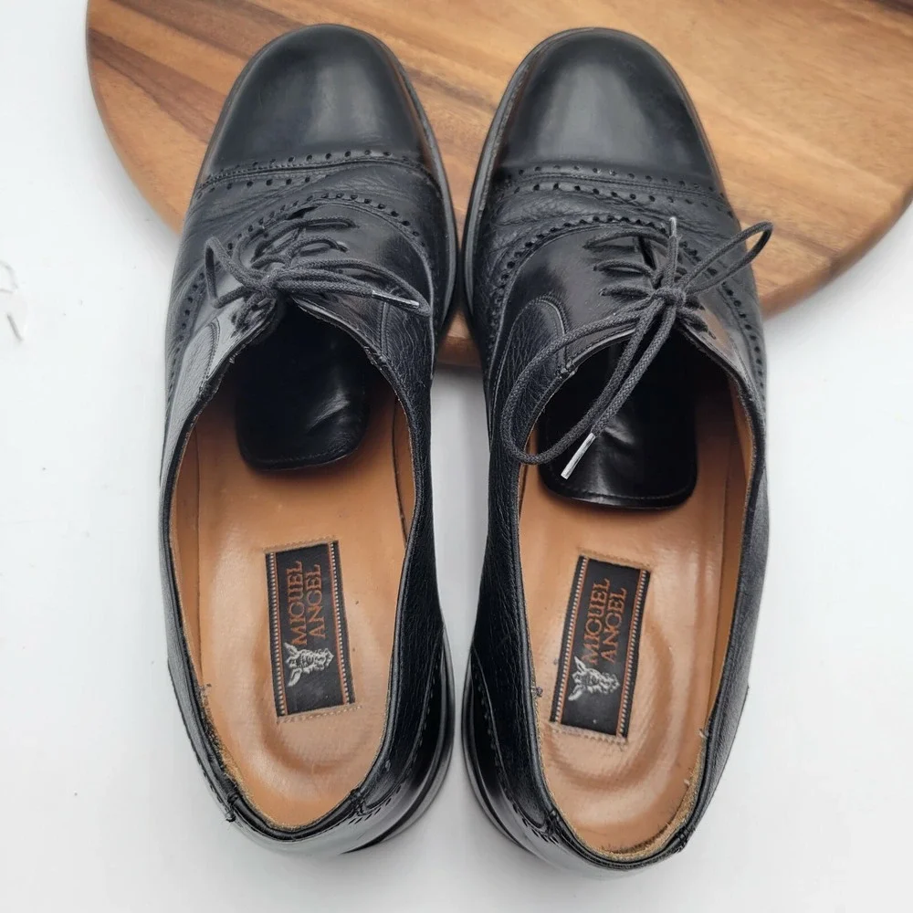 Miguel Angel Oxfords Shoes Mens Size‎ 10 M Black Leather Cap Toe Made in Spain